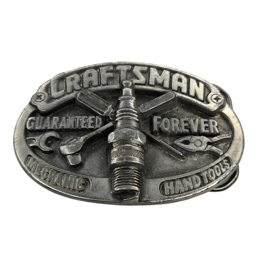 Craftsman Belt Buckle Metal 1993 Mechanic Spark Plug Tool Vintage USA